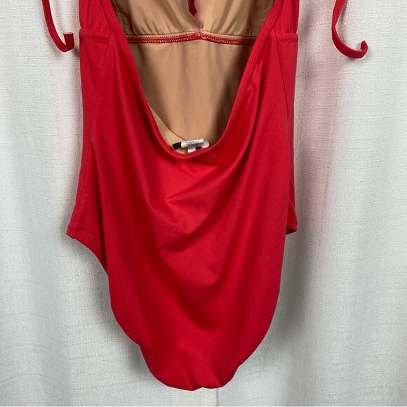 J.Crew Coral Scalloped V Neck One Piece Swimsuit Sz.8 - Picture 13 of 16